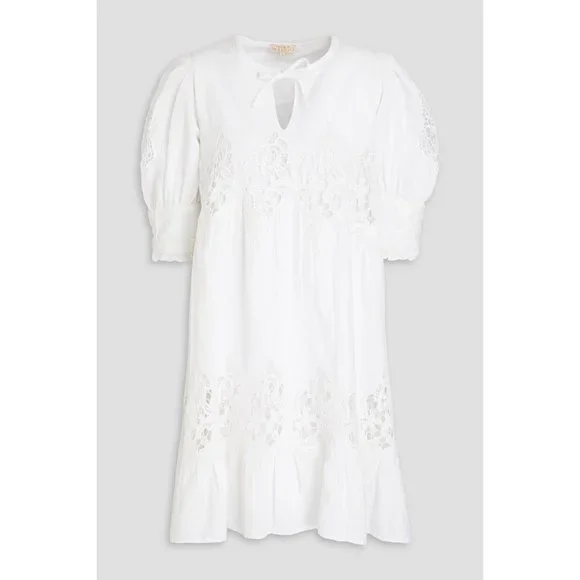 BYTIMO Guipure lace-trimmed linen and cotton-blend mini dress Size S